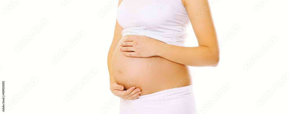 Close up pregnant woman isolated on white background Close up pregnant woman isolated on white background