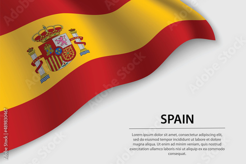 Wave flag of Spain on white background. Banner or ribbon vector template
