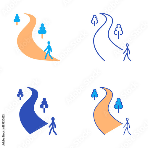 Take a walk icon set in flat and line style