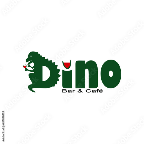 Dinosaurus logo drinking wine.