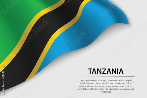 Wave flag of Tanzania on white background. Banner or ribbon vector template