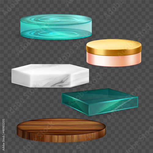 Fototapeta Naklejka Na Ścianę i Meble -  podium platform stage set. pedestal backgroung. product podium stand. minimal scene. studio presentation display. abstract space. show platform cylinder. empty clean showcase. 3d realistic vector
