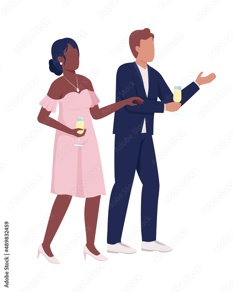 Well dressed couple semi flat color vector characters. Standing figures. Full body people on white. Festive celebration simple cartoon style illustration for web graphic design and animation
