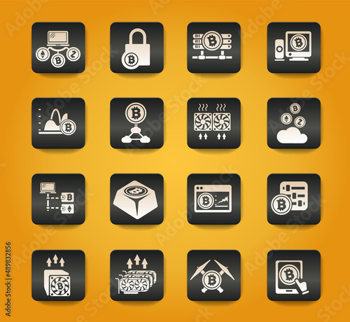 Cryptocurrency and mining icon set