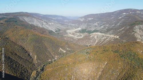 Aerial Autumn view of Zemen Gorge, Kyustendil Region, Bulgaria photo
