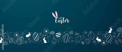 happy easter with decorated eggs background beautiful design vector illustration
