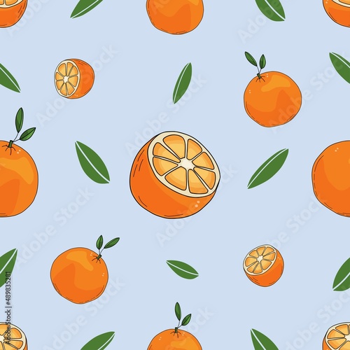 seamless vector pattern with oranges with light blue background
