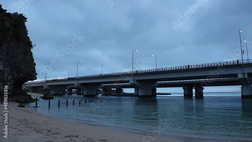 Wallpaper Mural NAHA, OKINAWA, JAPAN - AUGUST 2021 : View of Naminoue beach (Ocean or sea) at night. Wide view, real time shot. Summer holiday, vacation and resort concept video. Torontodigital.ca