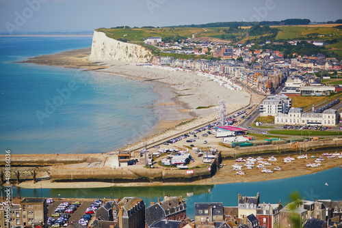 Aerial scenic view on Le Treport and Mers-les-Bains, small fishing villages in France photo