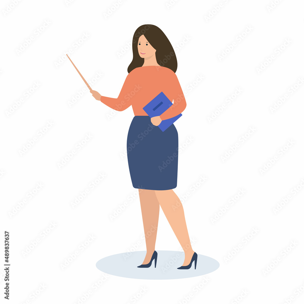 Business woman with a folder of papers and a pointer. Vector illustration. Business woman with a folder of papers and a pointer. Vector illustration.