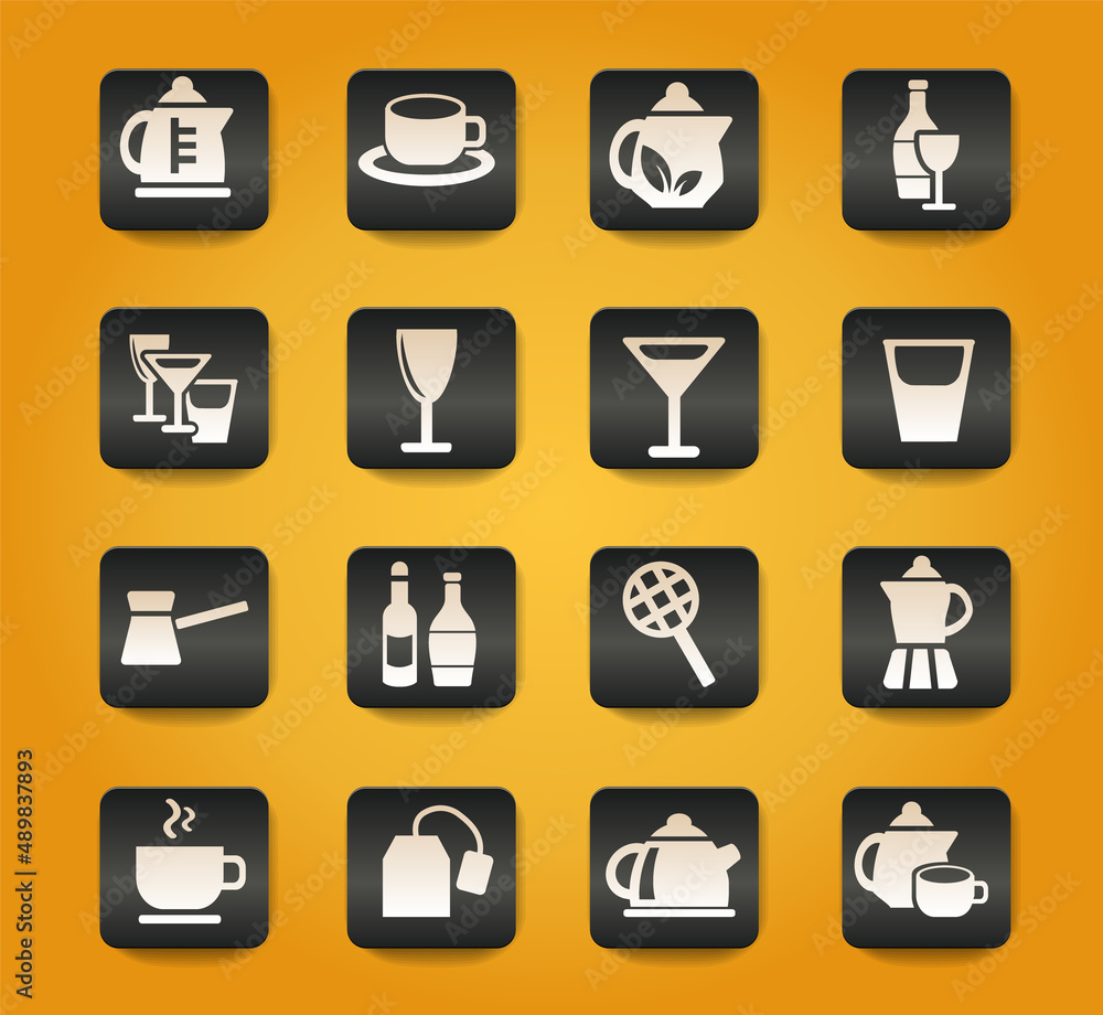 utensils for beverages icon set utensils for beverages icon set