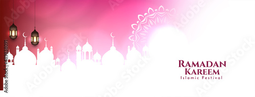 Ramadan Kareem islamic festival greeting banner with mosque