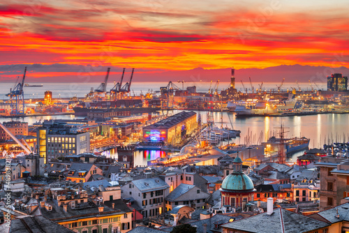Genova, Italy Skyline at Dusk © SeanPavonePhoto