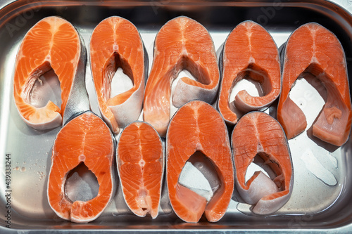 Salmon steaks fish closeup ...