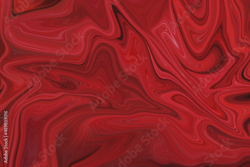 Modern flow psychedelic abstract background fluid template. Wave liquid shapes in red tones.