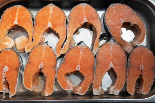 Salmon steaks fish closeup ...