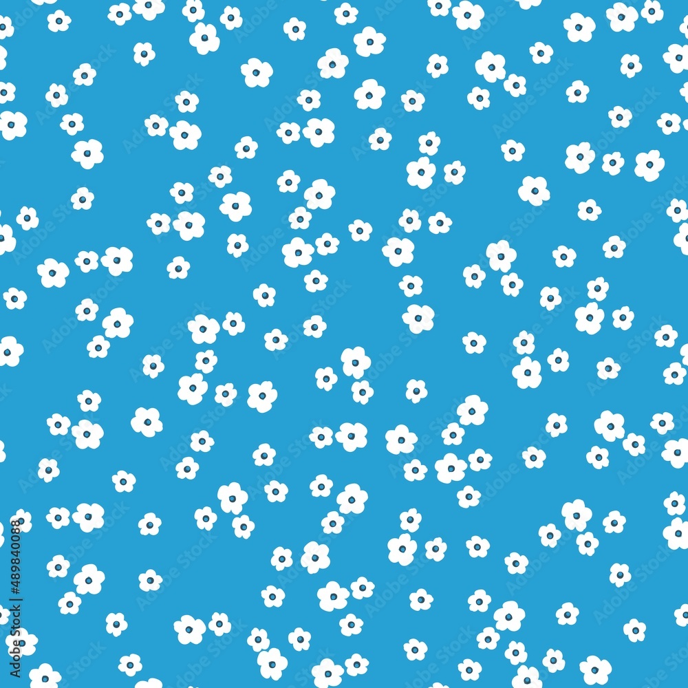 Seamless vintage pattern. Small white flowers. Bright blue background. vector texture. fashionable print for textiles, wallpaper and packaging.