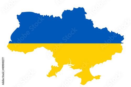 The shape of Ukraine map colored in the colors flag