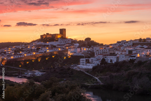 Sunset in Mertola, village of Portugal and its castle. Village in the south of Portugal in the region of Alentejo