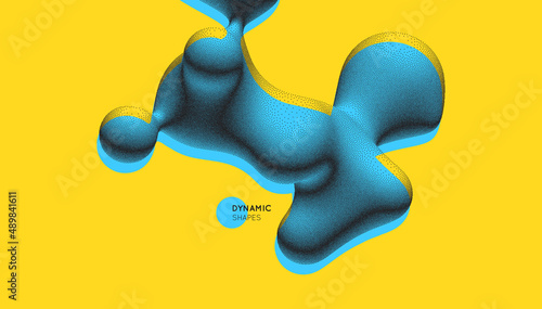 Abstract three-dimensional composition in dotwork style. Pointillism graphic. Dot stipple design. 3D vector illustration with dynamic effect. Template for banner, flyer, poster, cover or brochure.