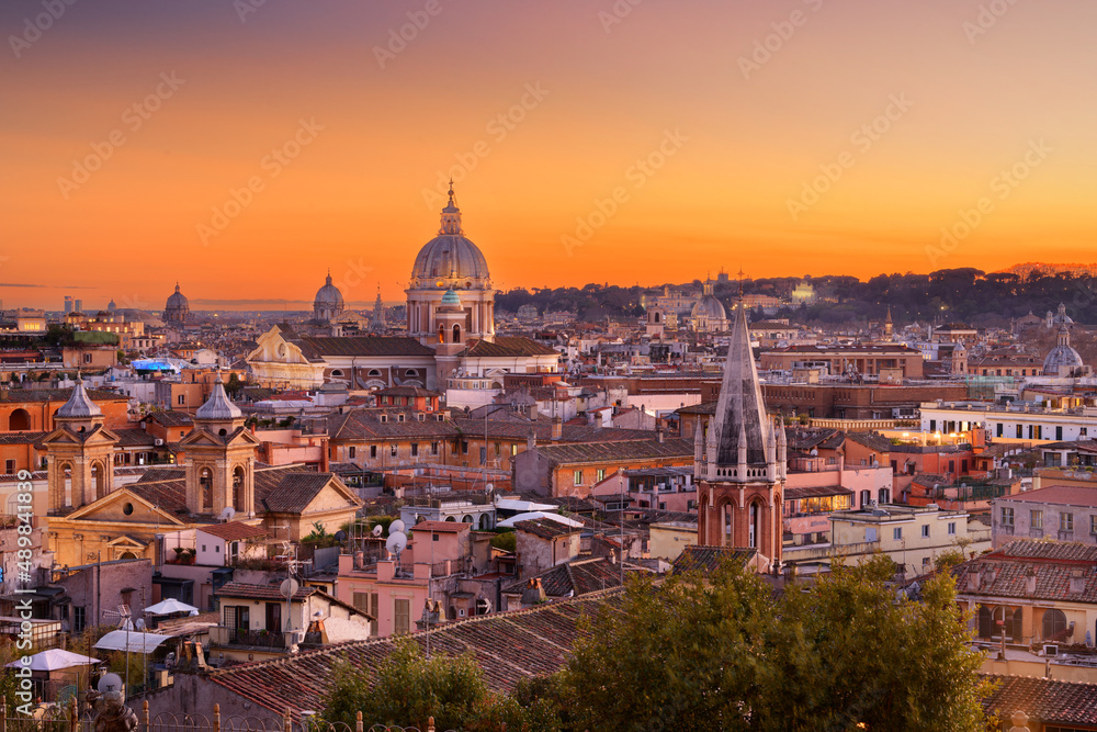 Rome, Italy Skyline with Historic Buildings at Dusk