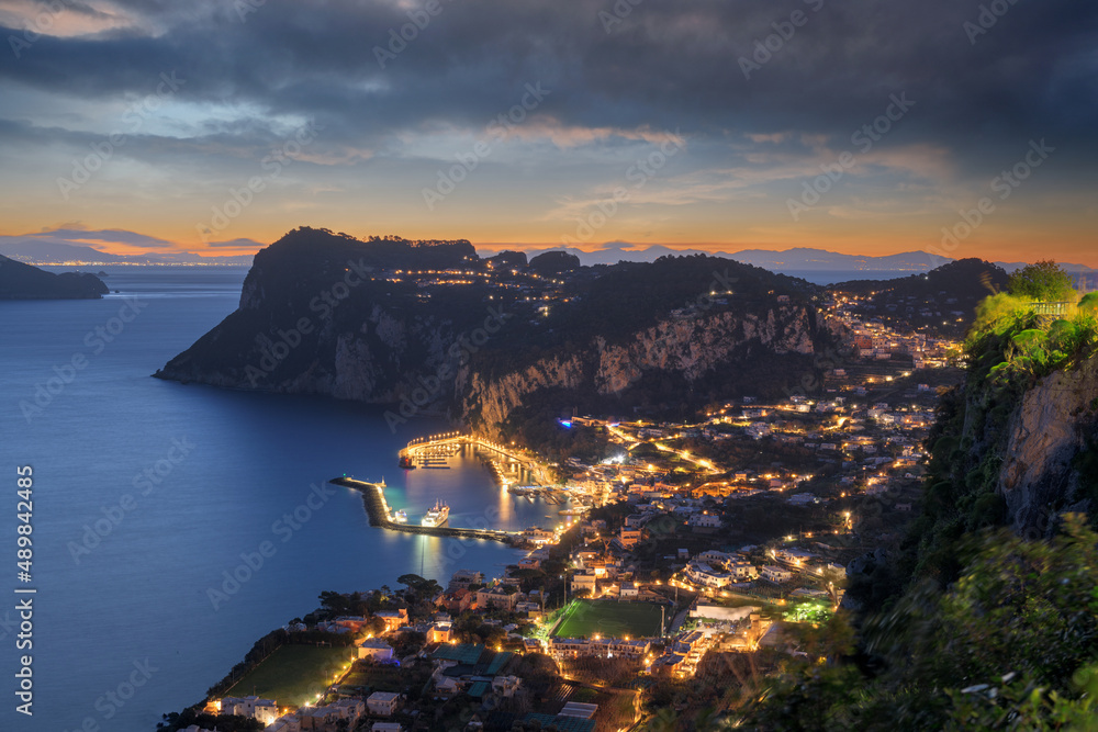 Capri, Italy with Marina Grande at dusk