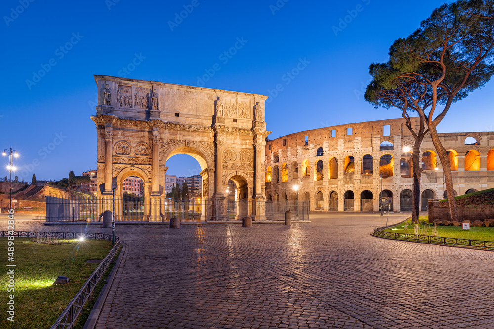 Rome, Italy at the Arch of Constantine and the Colosseum
