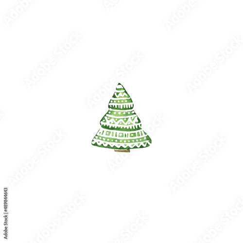 Christmas tree is green. Watercolor Christmas tree. New Year's symbol