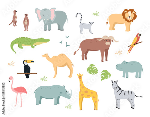 A set of cartoon animals of Africa  vector illustration of cute funny animals.
