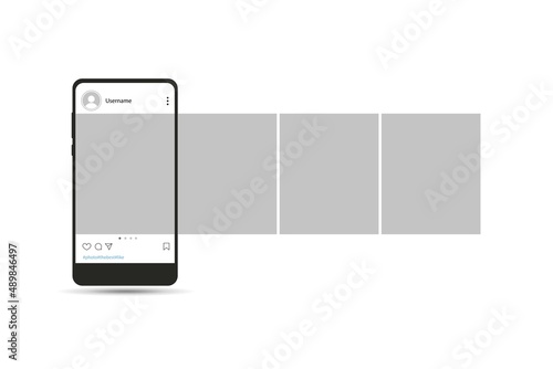An Internet application on the screen of a real smartphone. Post the carousel on popular social networks. Vector illustration.