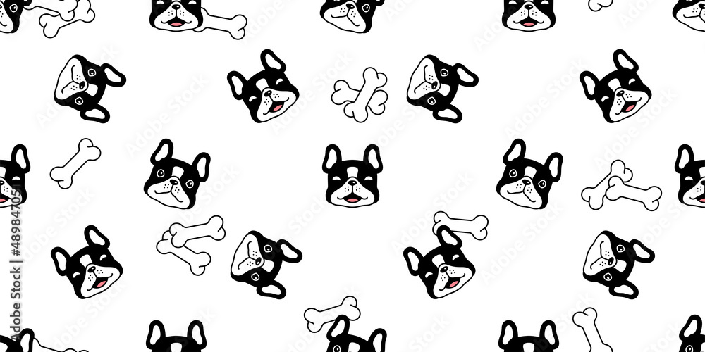 dog seamless pattern french bulldog vector puppy bone pet breed cartoon doodle tile background repeat wallpaper illustration design isolated