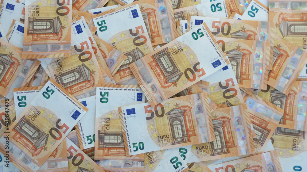 50 euro banknotes spreaded flat background 