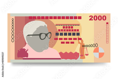 Mauritius Rupee Vector Illustration. Mauritian money set bundle banknotes. Paper money 2000 MUR. Flat style. Isolated on white background. Simple minimal design.