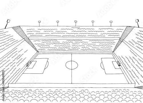 Soccer stadium football sport graphic black white sketch illustration vector 