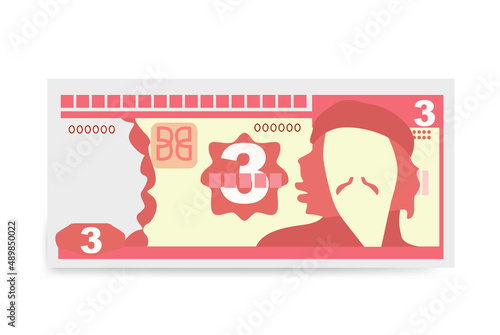 Cuban Peso Vector Illustration. Cuba money set bundle banknotes. Paper money 3 CUP. Flat style. Isolated on white background. Simple minimal design