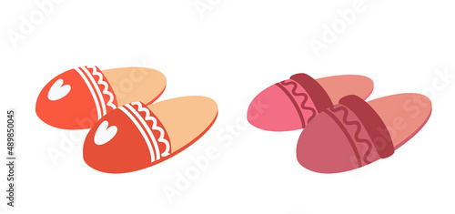 pair of cute cozy house slippers, vector flat illustration, isolated, cartoon.