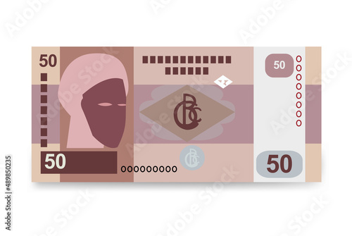 Congolese Franc Vector Illustration. Congo money set bundle banknotes. Paper money 50 CDF. Flat style. Isolated on white background. Simple minimal design.