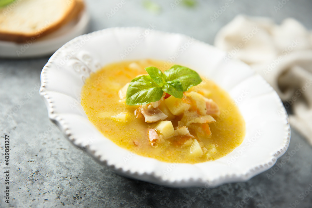 Traditional pea soup with smoked bacon Traditional pea soup with smoked bacon