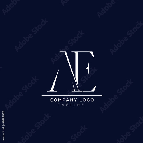 Premium AE initial based alphabet business logo white color on blue background.