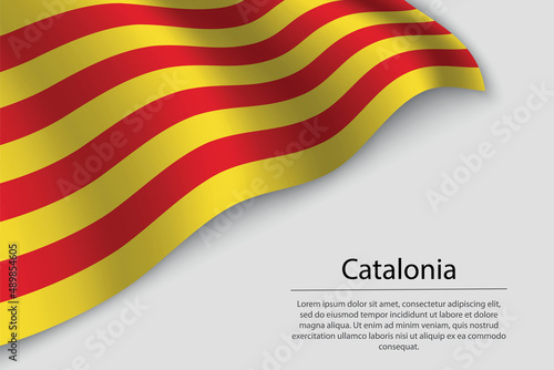 Wave flag of Catalonia is a region of Spain. Banner or ribbon photo