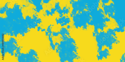 Abstract illustration in yellow and blue colors. Chaotic colorful spots on the banner. © Александра Алероева