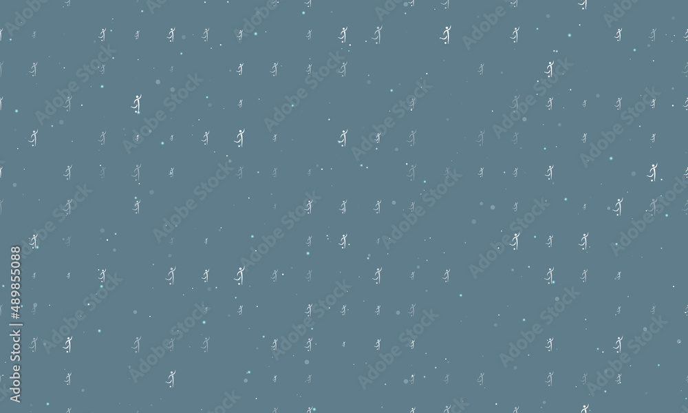 Seamless background pattern of evenly spaced white football soccer symbols of different sizes and opacity. Vector illustration on blue gray background with stars