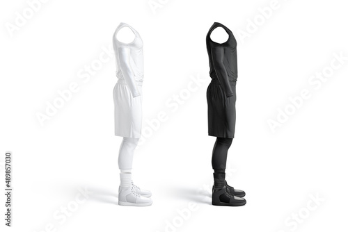 Blank black and white basketball uniform mockup, profile view