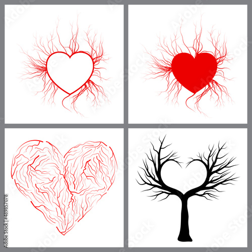 vein heart shape vector set illustration isolated on white background