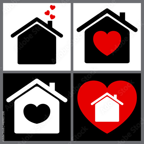 Heart happy family home house love union compassion concept icon logo element vector on white background photo