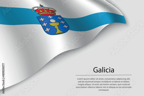 Obraz na plátně Wave flag of Galicia is a region of Spain. Banner or ribbon