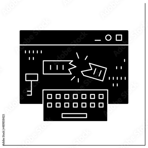 Keylogger glyph icon. Keyboard input logger injection. Concept of safe internet browsing and hacker account and financial data stealing attack.Filled flat sign. Isolated silhouette vector illustration