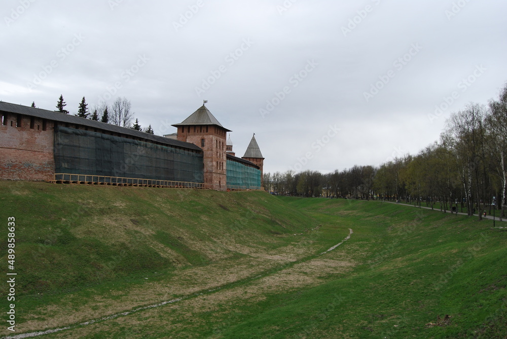 Walls and moat of the Novgorod Kremlin