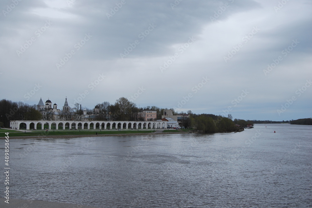 Arcade of Gostiny Dvor and the Volkhov River in Veliky Novgorod
