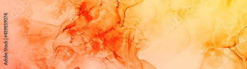 Tableau sur toile Inspiring Mixture Of Paints Alcohol Ink Love Orange with Orange Red Colors Abstr